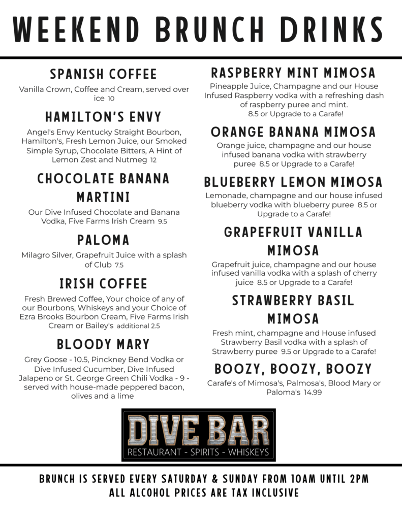 brunch at dive bar como cocktail menu drinks