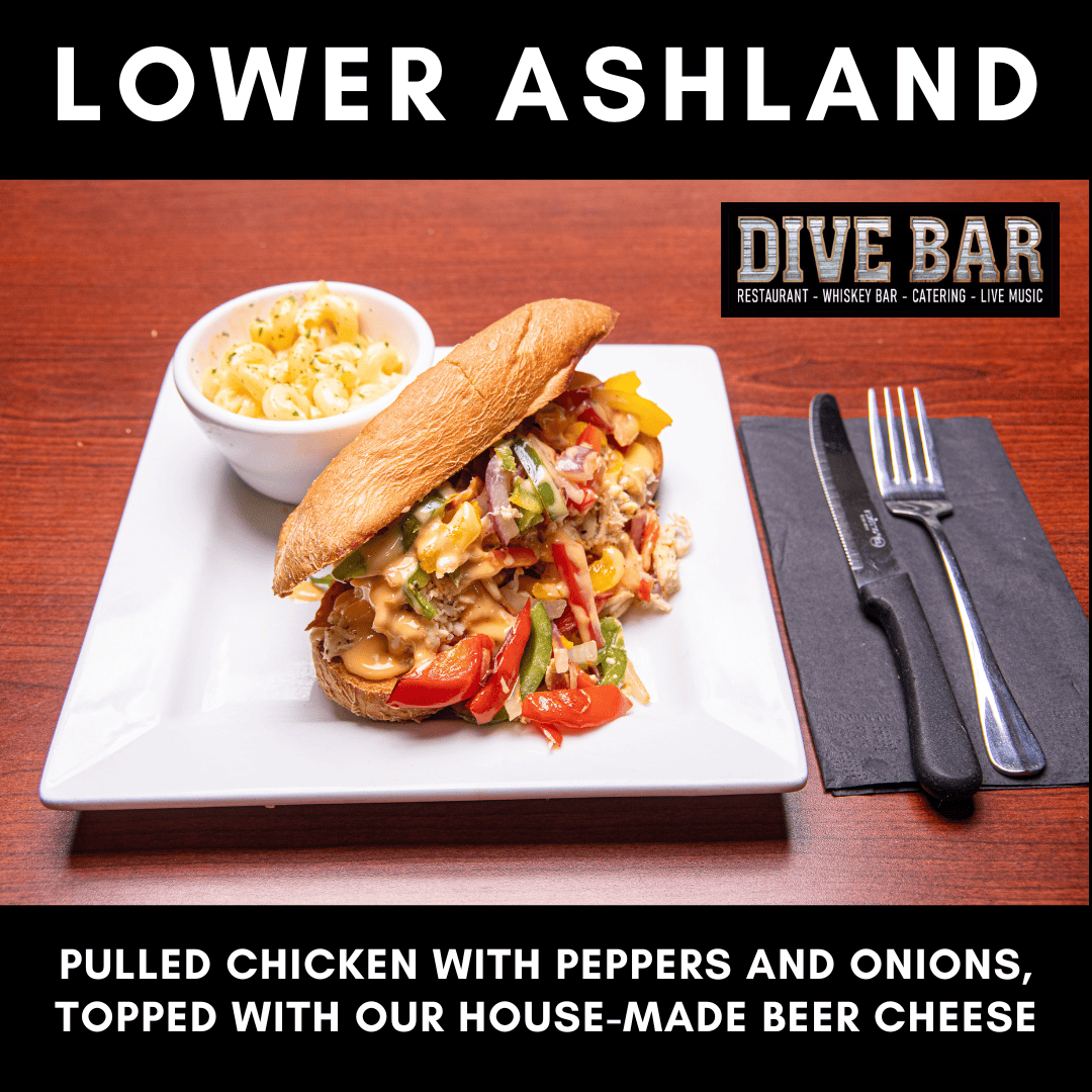 lower ashland sandwich columbia missouri dive bar chicken peppers philly steak sandwich 