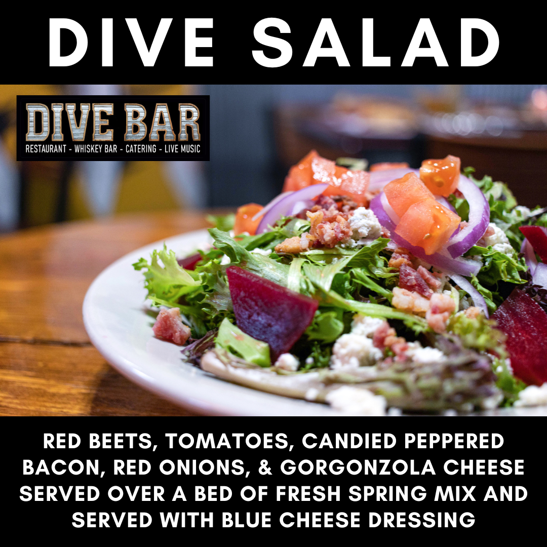 dive salad dive bar como columbia missouri restaurant beets bacon gorgonzola spring mix