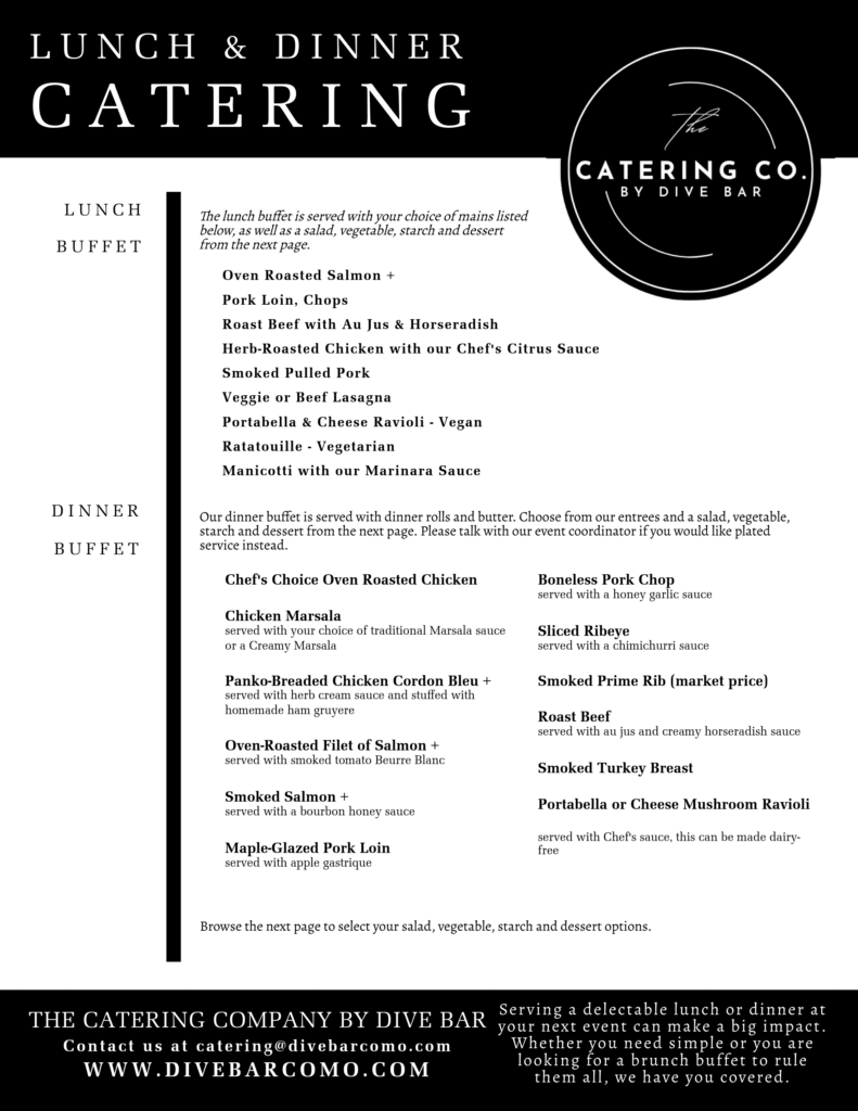 lunch and dinner catering menu Dive Bar Como Columbia, MO