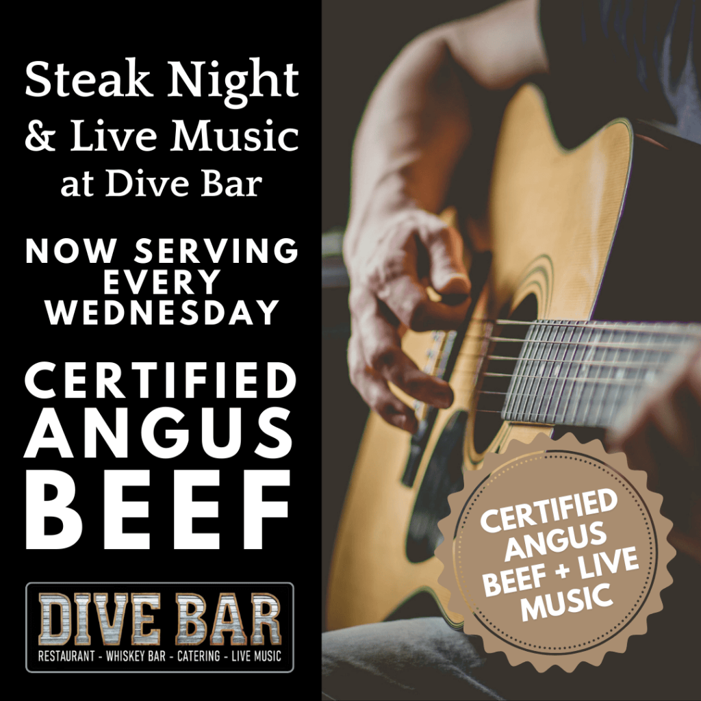 steak night and live music at Dive Bar Como Columbia Missouri MO certified angus beef restaurant