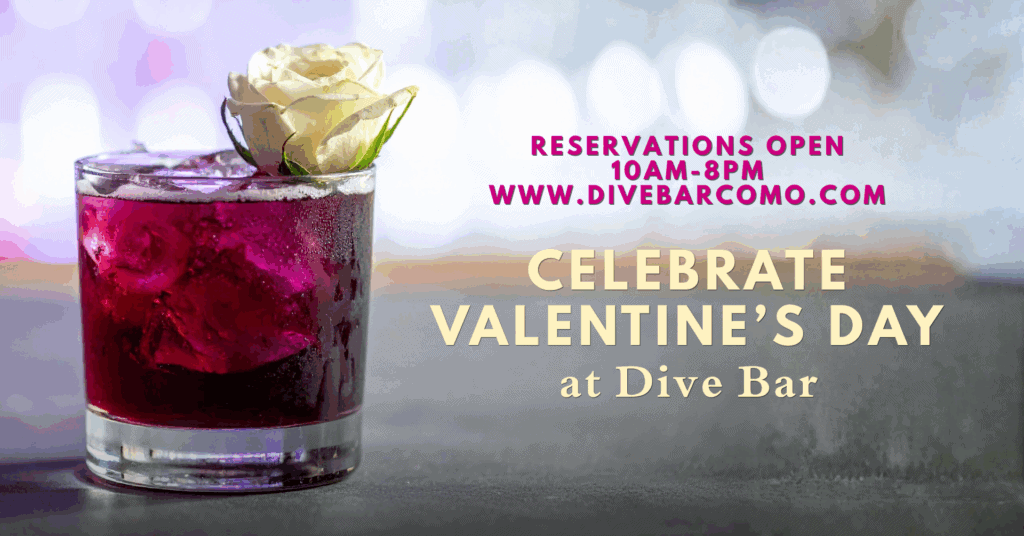 Valentine's Day at Dive Bar flyer with cocktail.