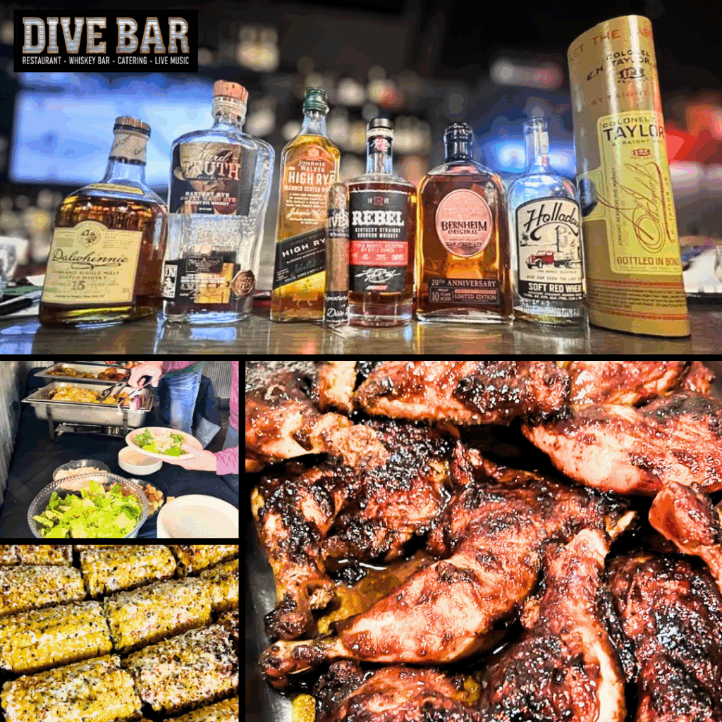 Dive Bar Whiskey Club photos as a collage.