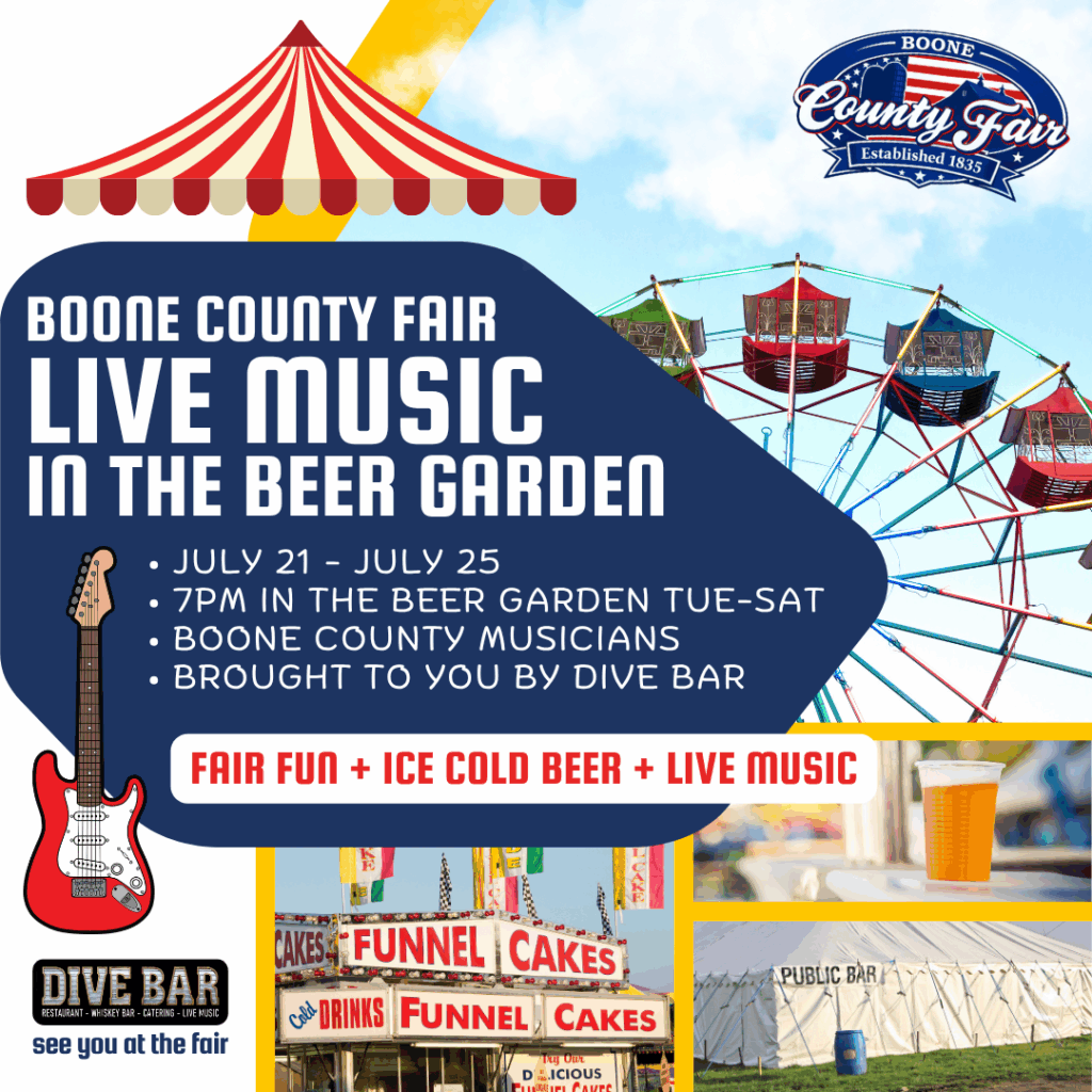 Flyer for live music at the Boone County fair.